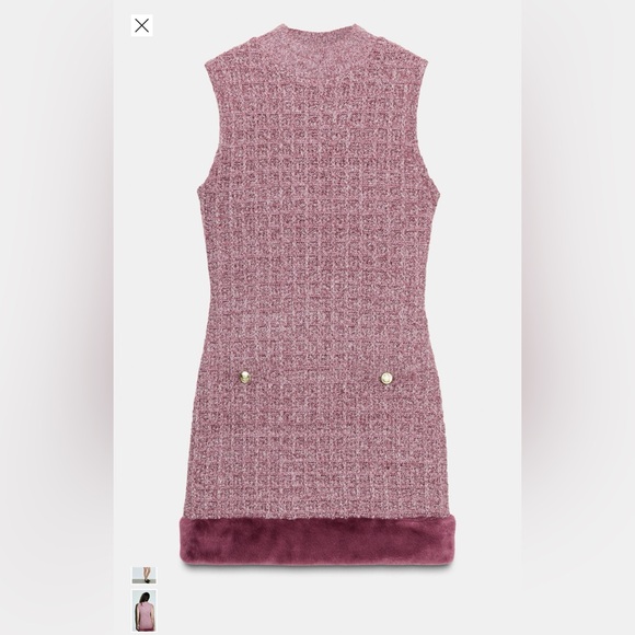Zara Dresses & Skirts - Zara Sleeveless Maroon Knit Dress with Faux Fur Trim